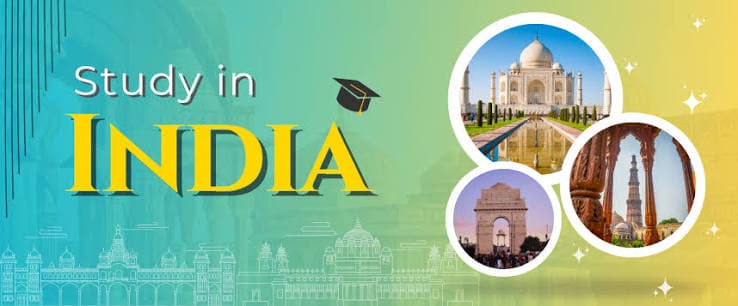 Study in India banner showing the Taj Mahal, India Gate and Qutub Minar